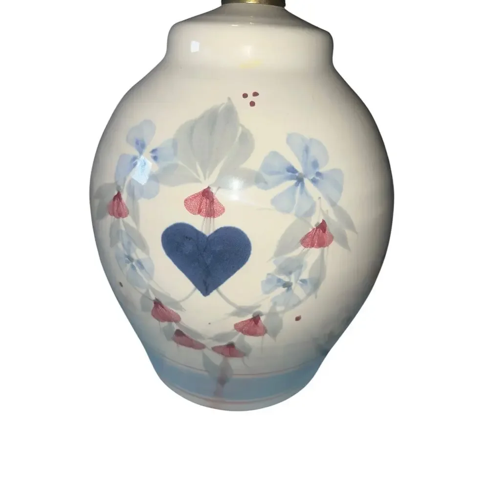 Vintage Heart Floral  cottage core California Ceramics Stoneware Table Lamp Blue